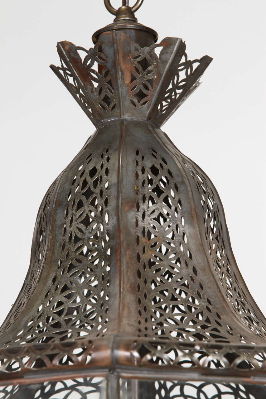Late 20th Century Pair of Moroccan Vintage Moorish Hanging Glass Light Fixtures