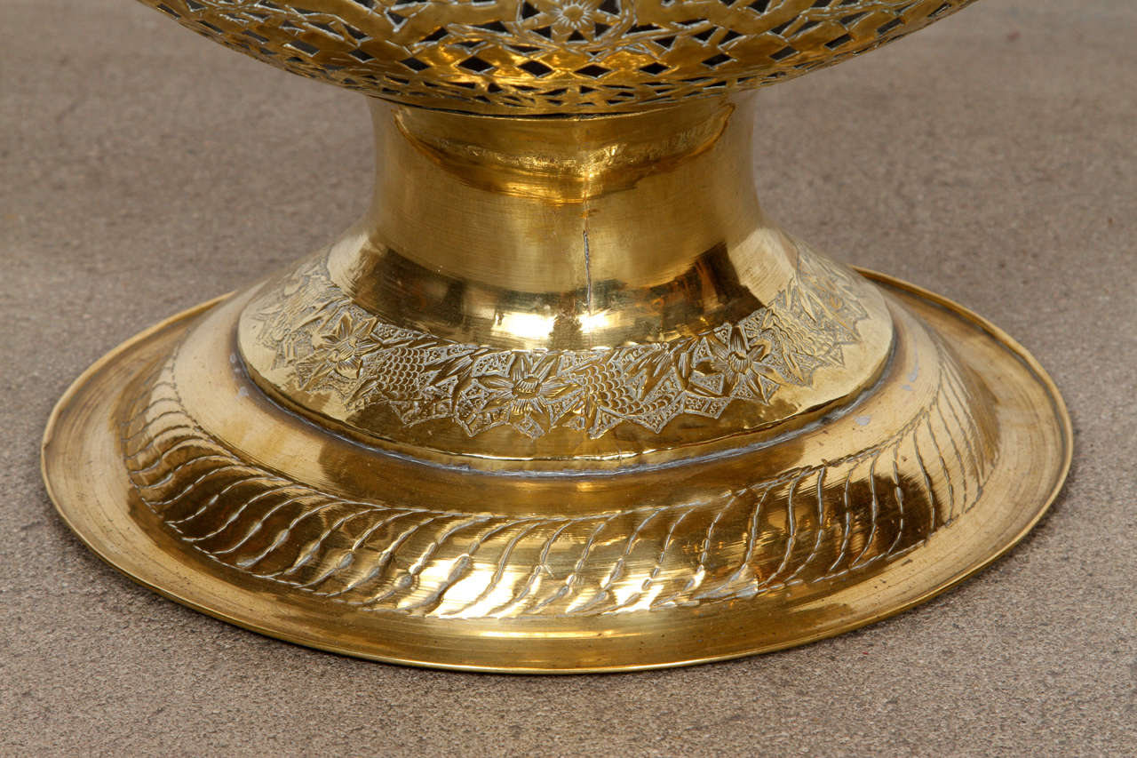 Elegant Tall Moroccan Polished Brass Incense Burner In Excellent Condition In North Hollywood, CA