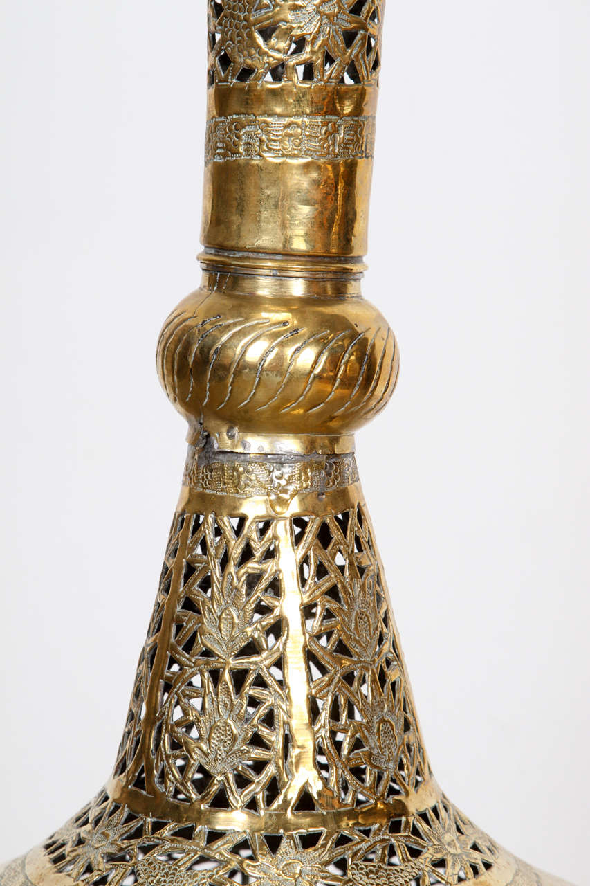 Elegant Tall Moroccan Polished Brass Incense Burner 1