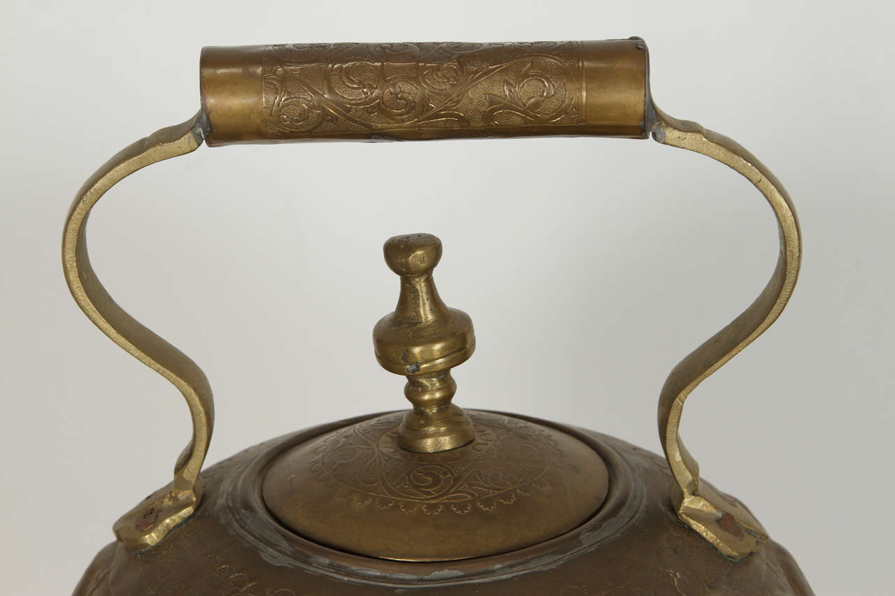 Middle Eastern Turkish Antique Brass Tea Kettle Pot on Stand at 1stDibs