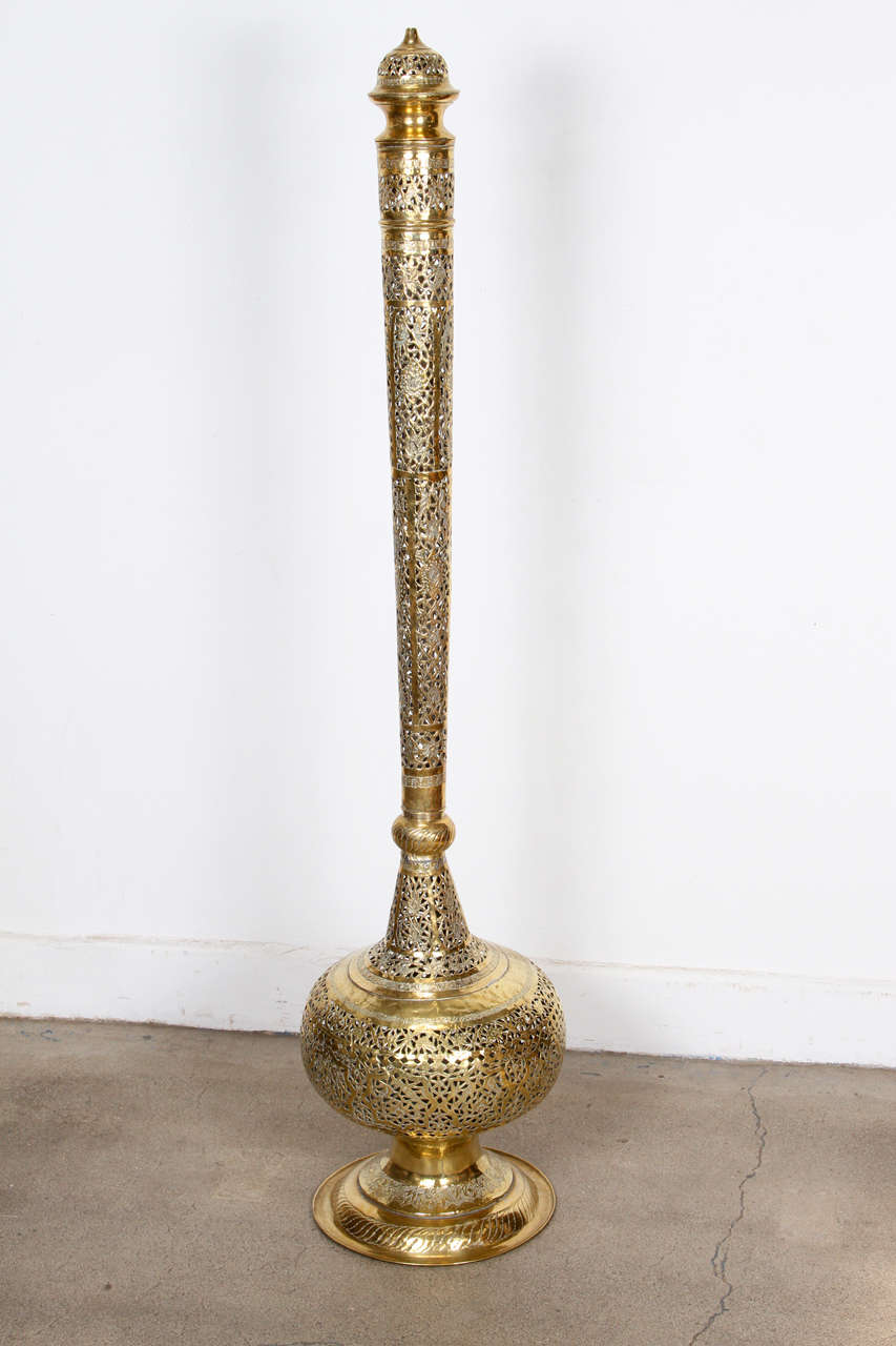 Elegant Tall Moroccan Polished Brass Incense Burner at 1stDibs