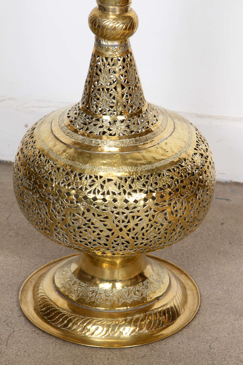 Elegant Tall Moroccan Polished Brass Incense Burner at 1stDibs
