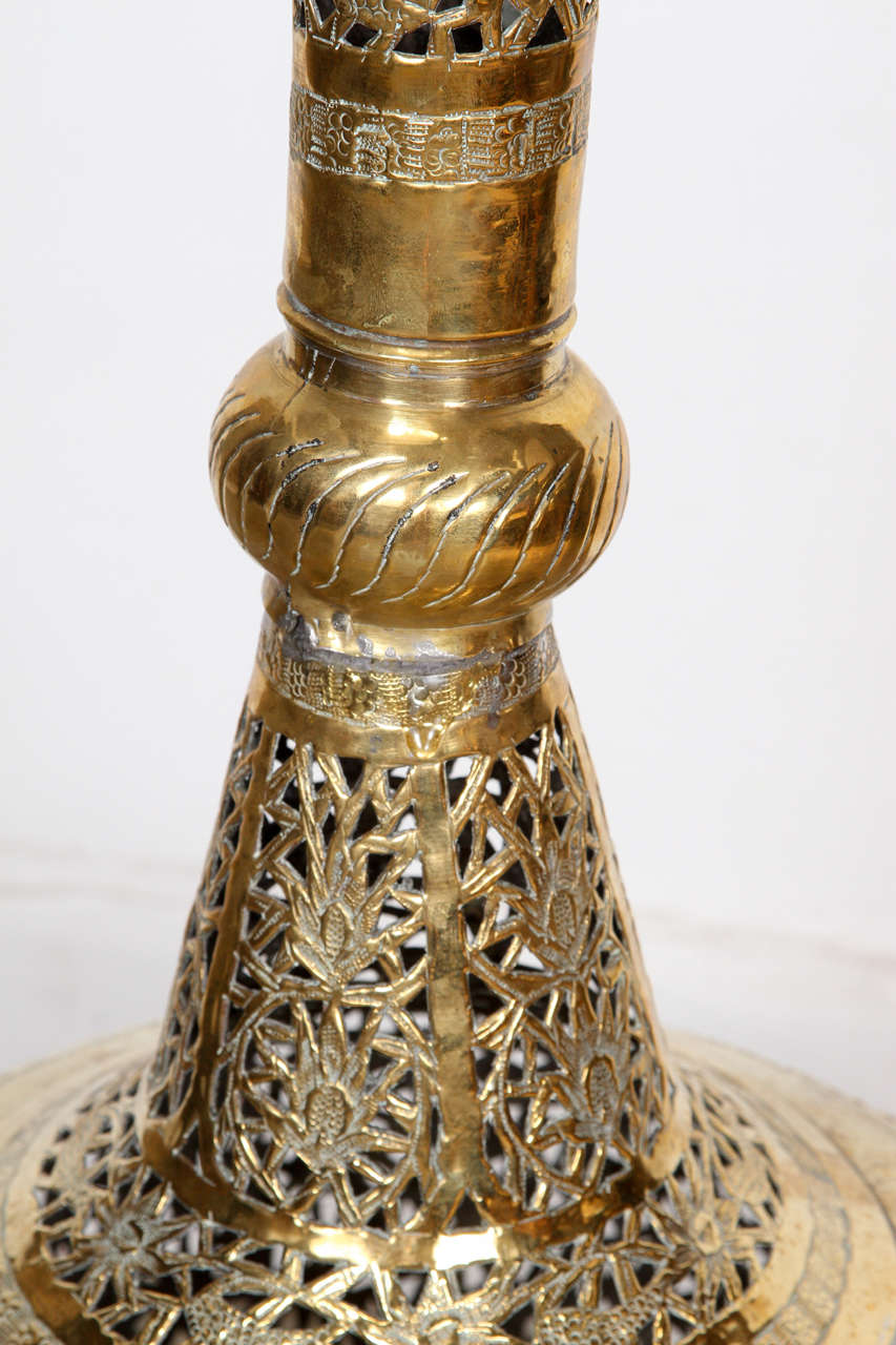 Elegant Tall Moroccan Polished Brass Incense Burner at 1stDibs