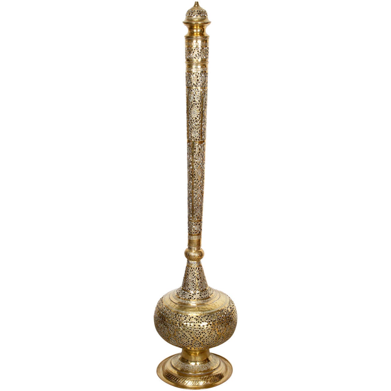 Elegant Tall Moroccan Polished Brass Incense Burner at 1stDibs