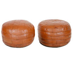 French Leather Ottoman Poufs French Leather Ottoman Poufs