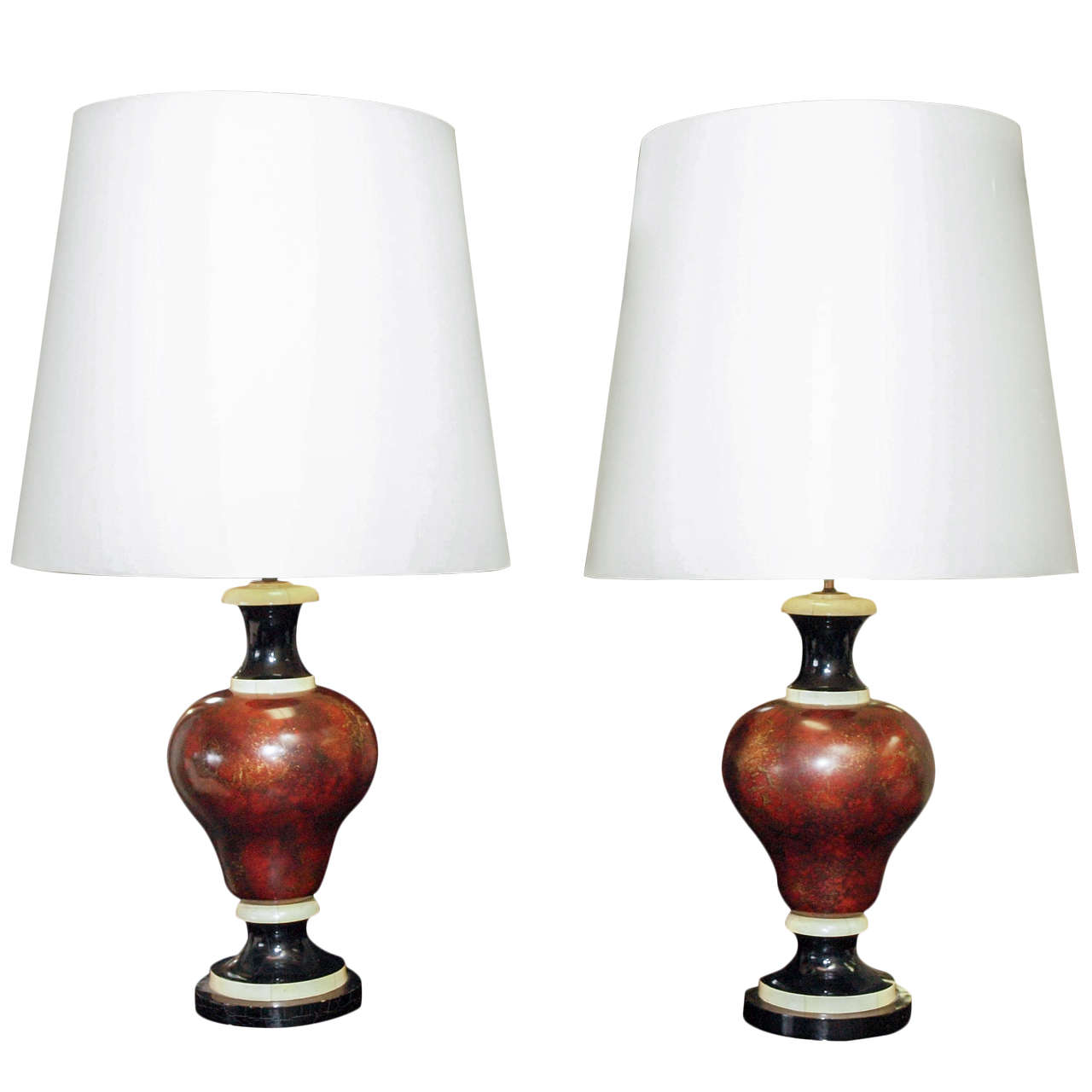 Pair Faux Marble Lamps of Baluster Form For Sale