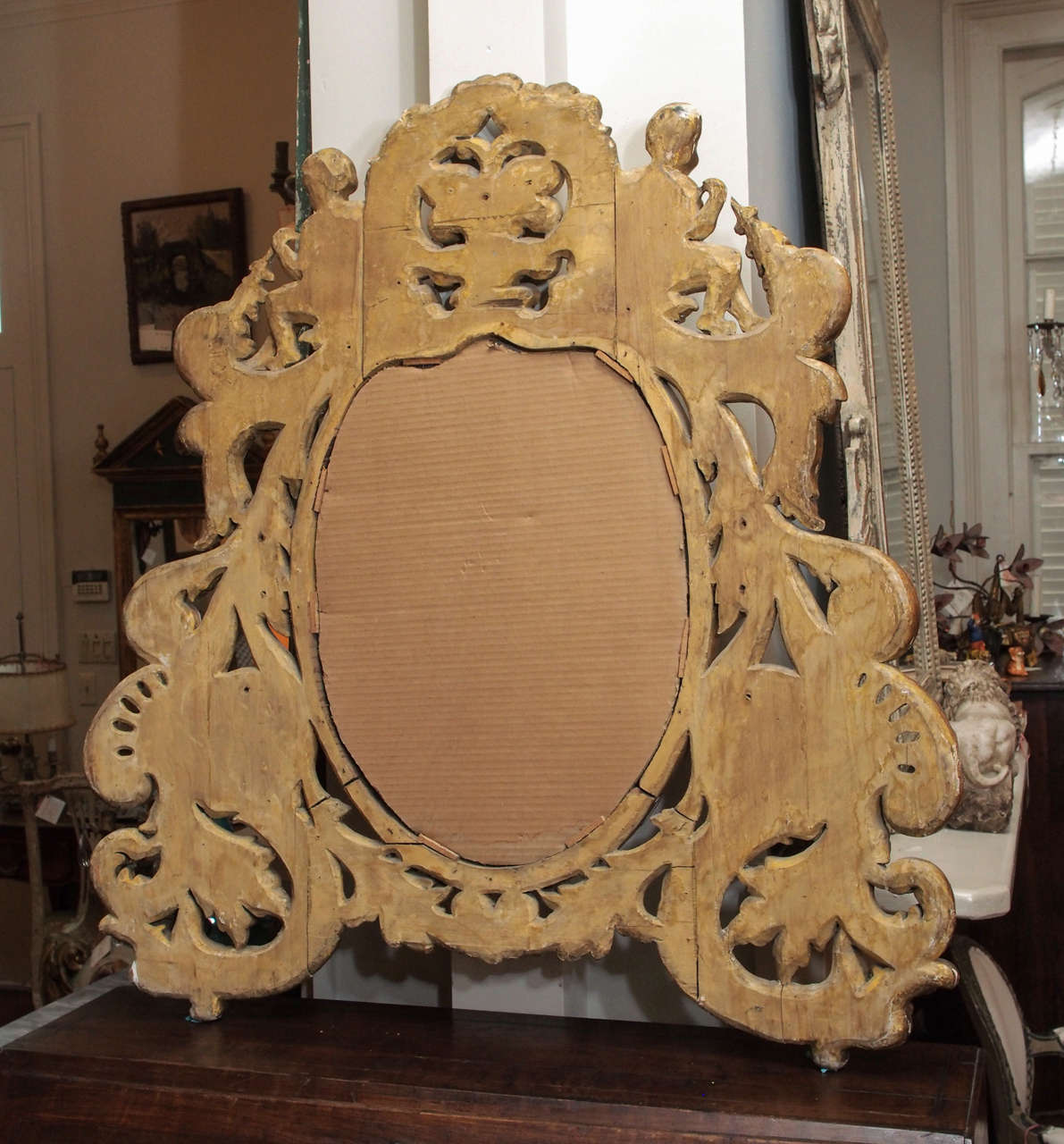 Pierced Giltwood Mirror with Putti and Sea Creatures For Sale 2