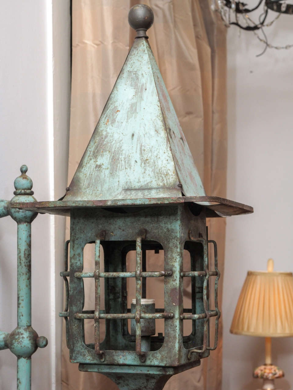 French Large Verdigris Painted Wall Light