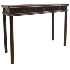 Antique Black Lacquer Three Drawer Console Table
