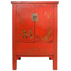 Chinese Red Lacquer Cabinet with Gilt Painting, 19th Century