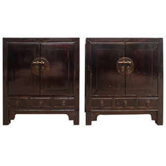 Pair of Black Lacquer Low Cabinets