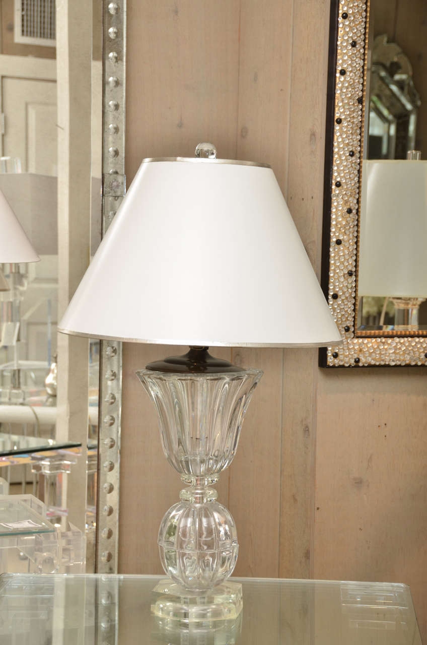 Pair of very attractive crystal Art Deco Lamps with custom shades