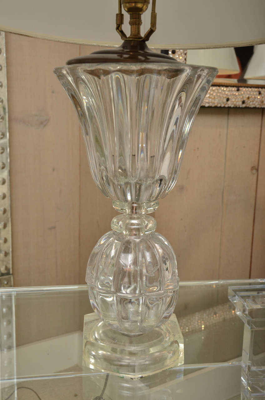 Mid-20th Century Pair of Crystal Art Deco Lamps