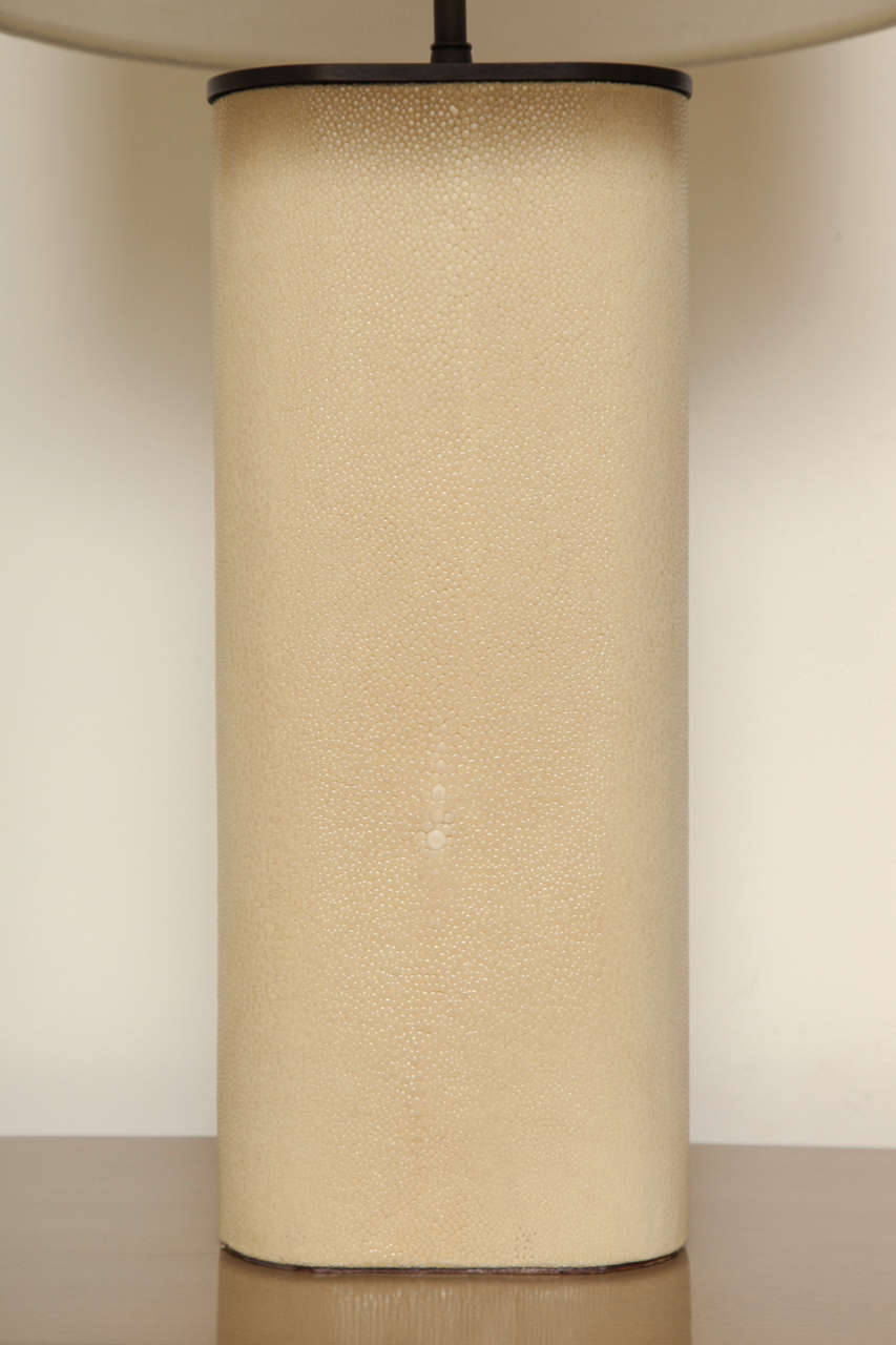 Cream Shagreen Wrapped Table Lamp, c. 1970 In Excellent Condition In New York, NY