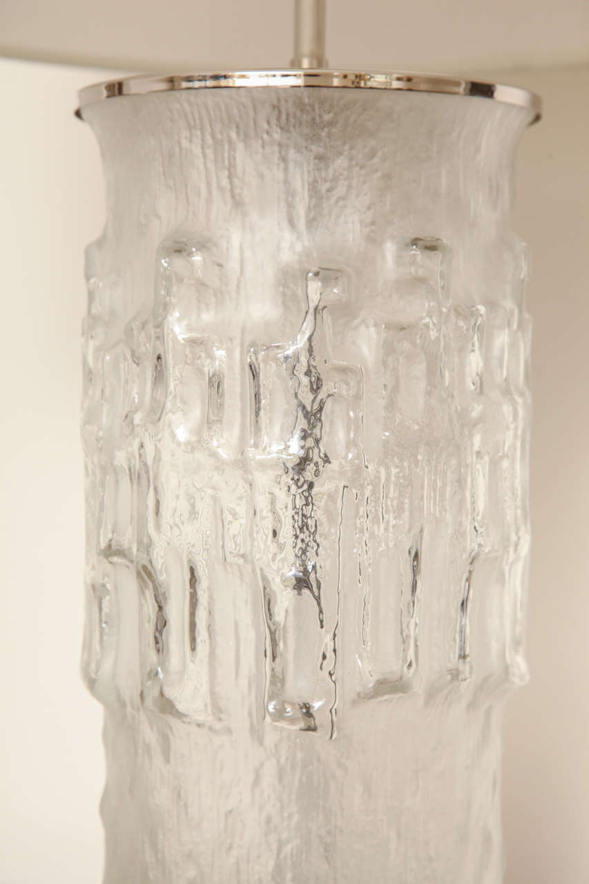 Frosted Glass and Chrome Lamp with Raised Figures, circa 1970 1