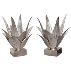 Pair of Metal Palm Leaf Lamps Designed by David Barrett, circa 1980