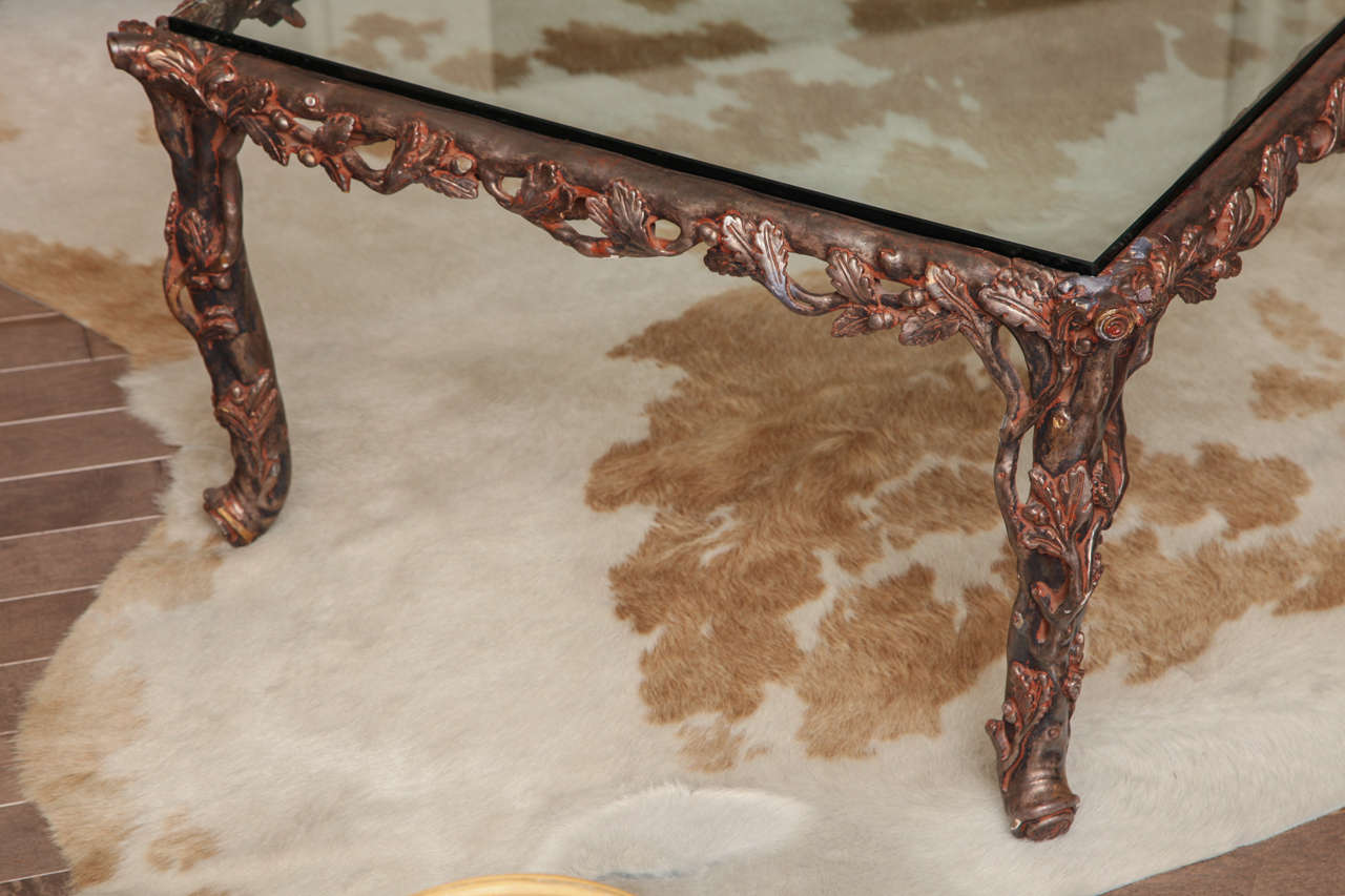 Large Carved Gilded Faux Bois Cocktail Table, circa 1970 2