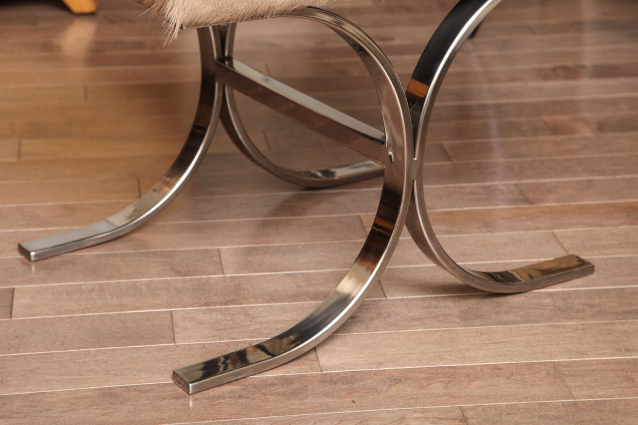 Pair Of Chrome Stools With Taupe Cowhide, c. 1970 1