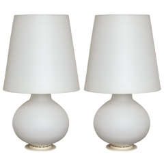 20th Century Matched Pair of White Glass Lamps, 'Max Ingrand for Fontana Arte'