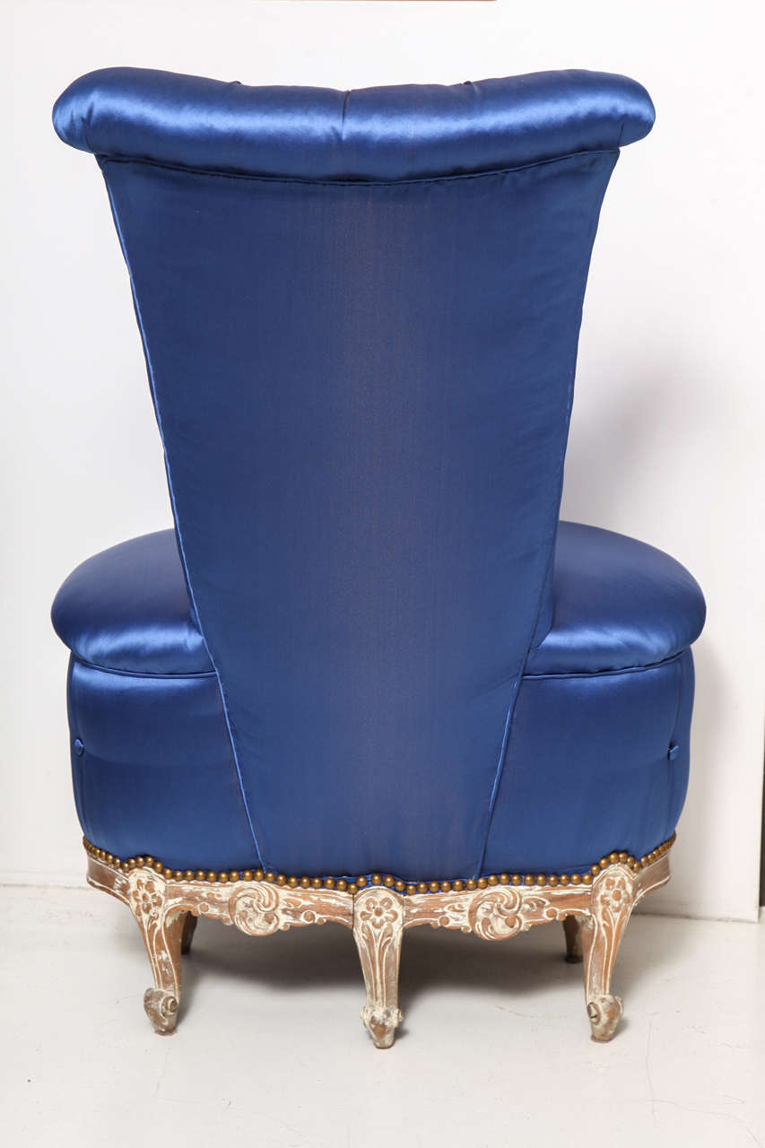 Occasional Chair with Tufted Blue Upholstery In Good Condition In New York, NY