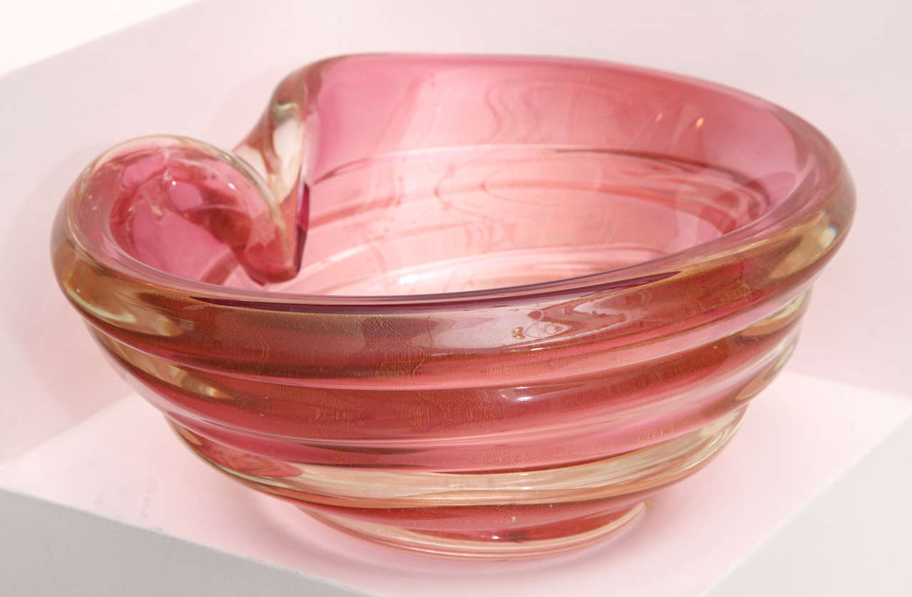 Large Murano Glass Bowl with Gold Leaf Inclusions