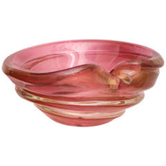 Large Murano Glass Bowl with Gold Leaf Inclusions