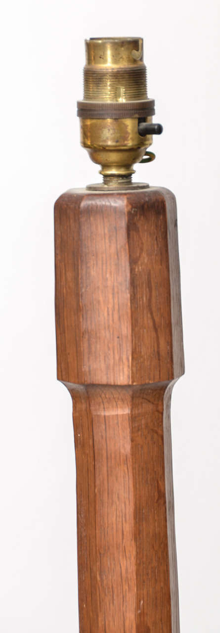 Hand-Carved Mouseman English Oak Standing Lamp with Polygonal Base and Fat 