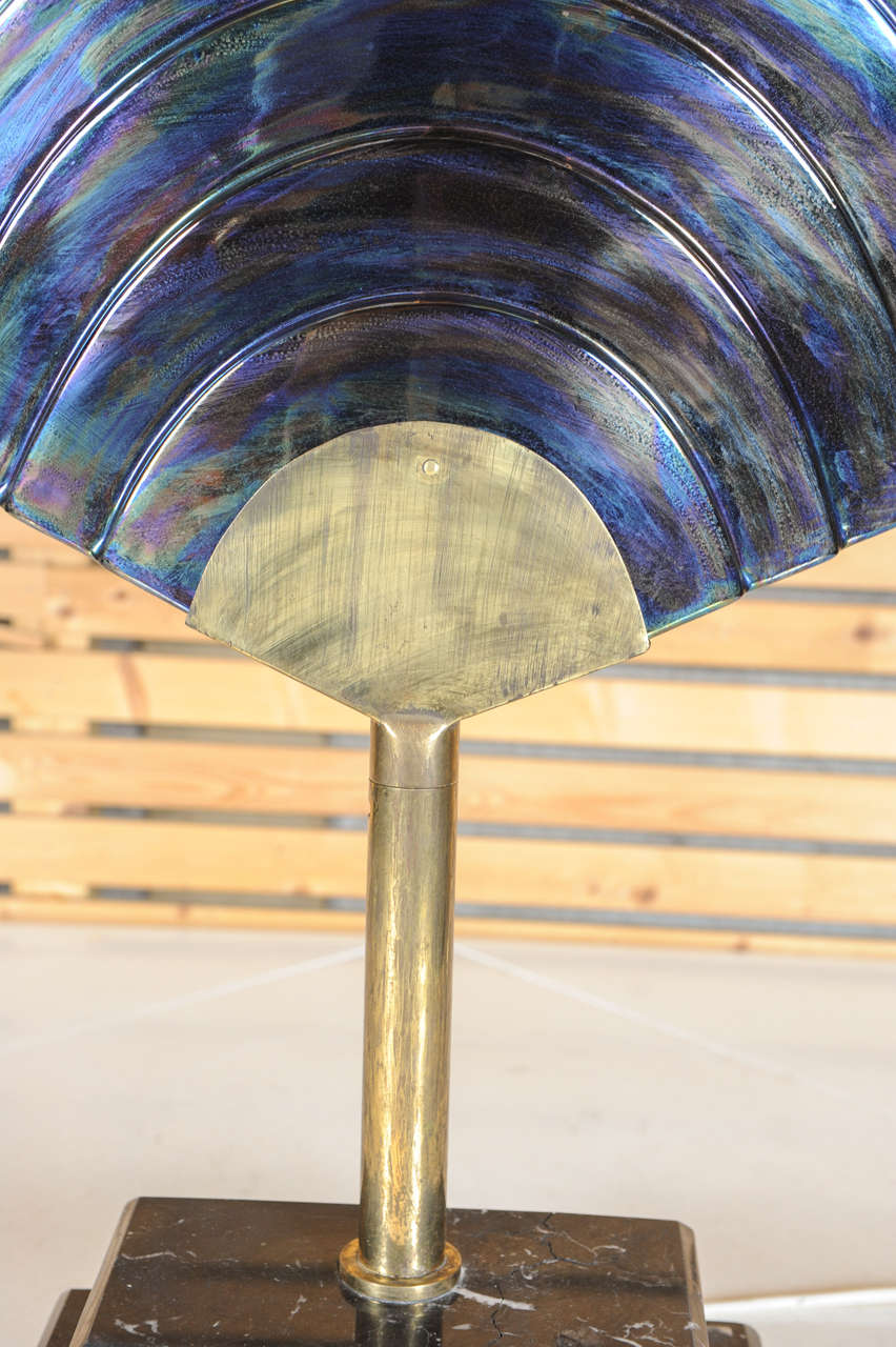 Dutch Oiled blue ceramic fan shaped table lamp made bespoke for Yab Yum