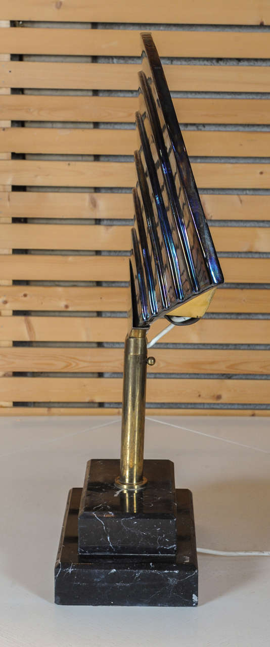 Late 20th Century Oiled blue ceramic fan shaped table lamp made bespoke for Yab Yum