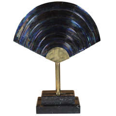 Oiled blue ceramic fan shaped table lamp made bespoke for Yab Yum