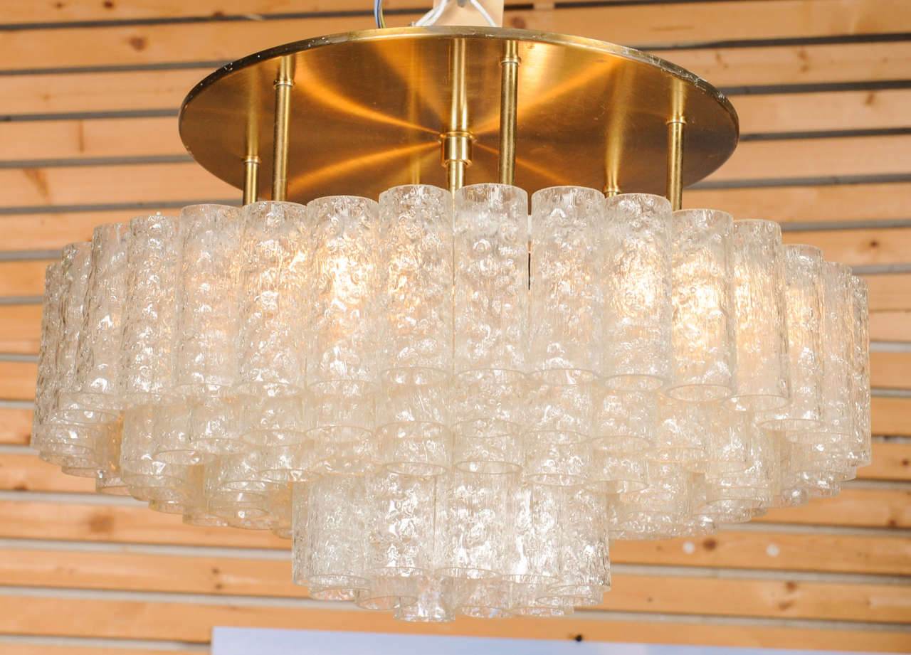 wonderful chic pair of large chandeliers pendant lights made by Doria with 96 beautiful handblown Murano iced glass tubes.