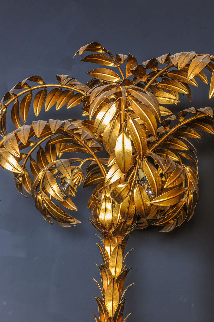 Hans Kogl Huge Tall Two Trunk Gilded Palm Tree Light In Excellent Condition For Sale In Amsterdam, NL