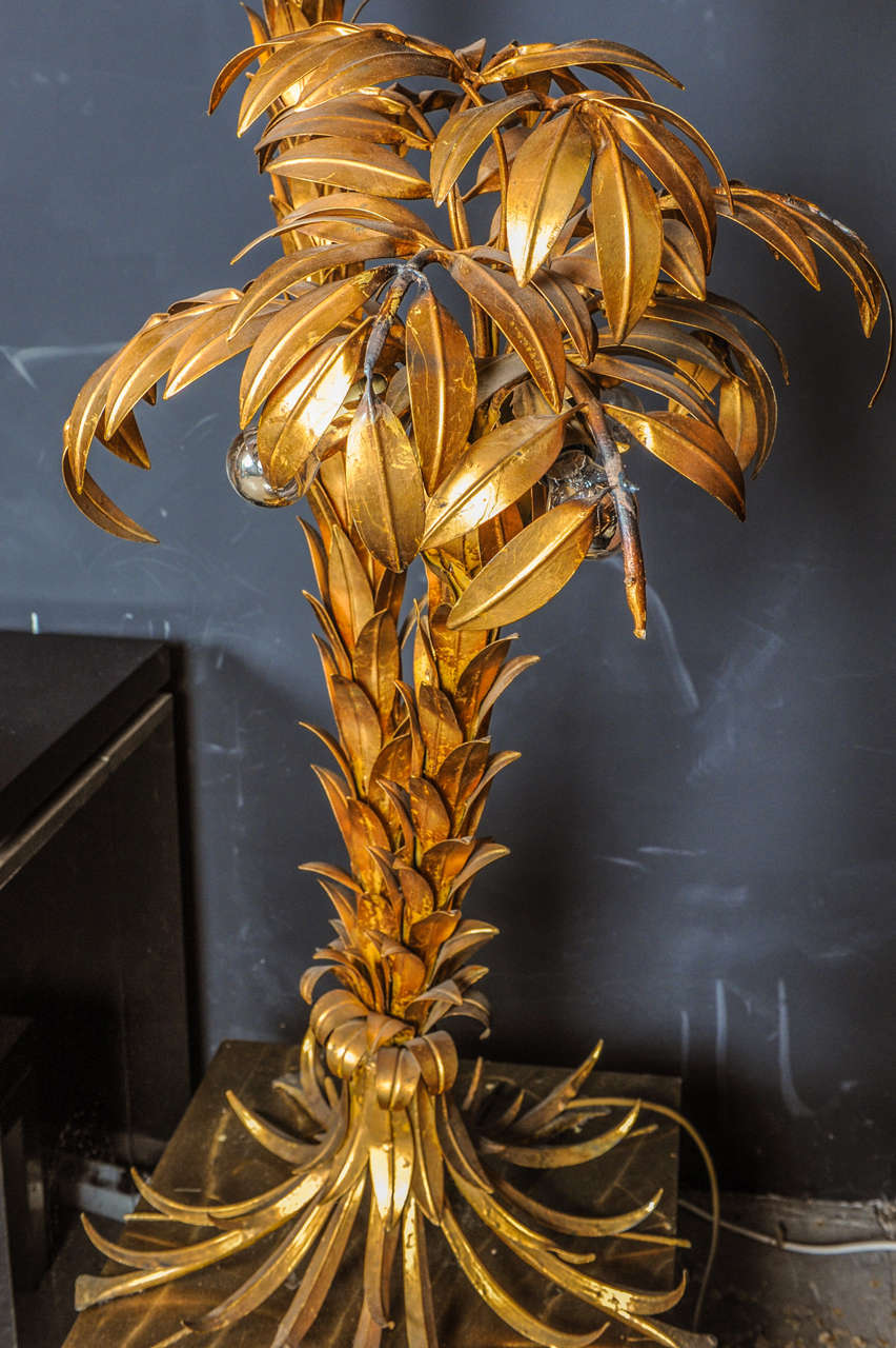 Late 20th Century Hans Kogl Huge Tall Two Trunk Gilded Palm Tree Light For Sale