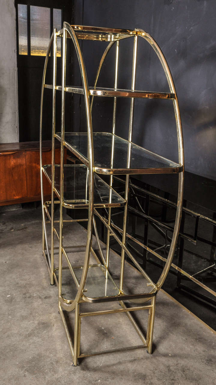 Brass Architectural Circular Vitrine Etagere in the Style of Milo Baughman