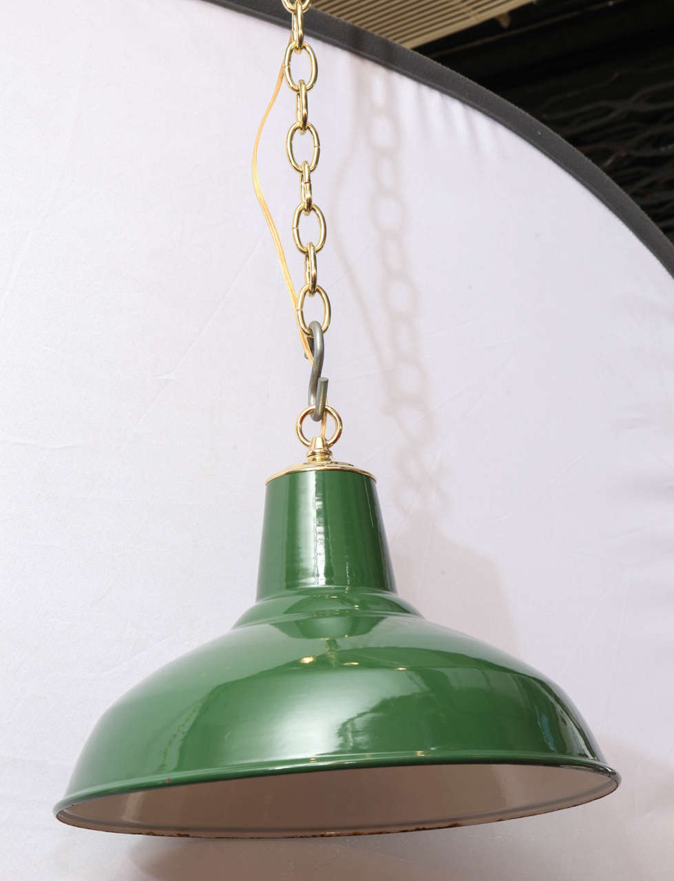 20th Century Hunter Green Enamel Pendant Lights