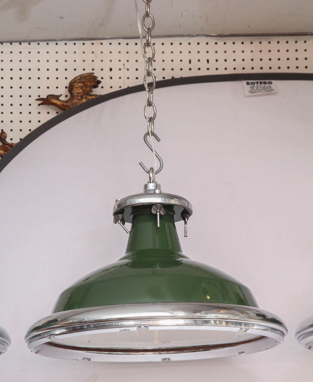 CAN BE PAINTED ANY COLOR

These are handpicked vintage pendants which are originally from military facilities in Wales, UK. These fixtures were actually made to be bombproof by the lighting manufacturer who produced them. 

PLACE OF