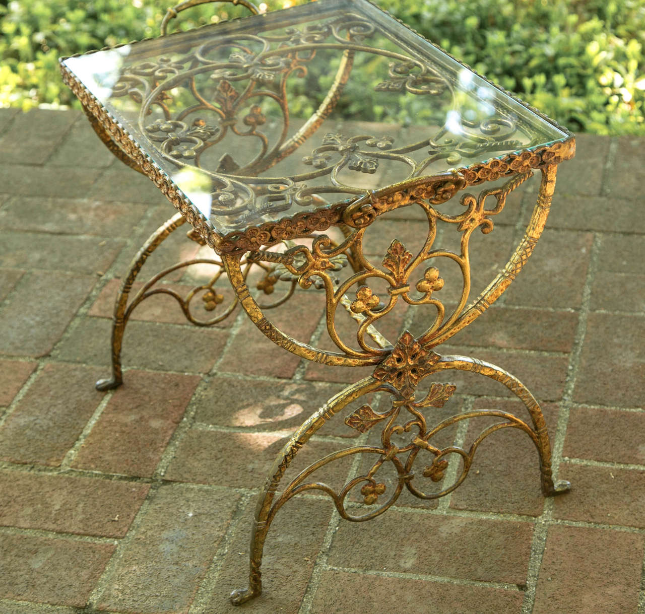 Glass Low Table with Foliate Design