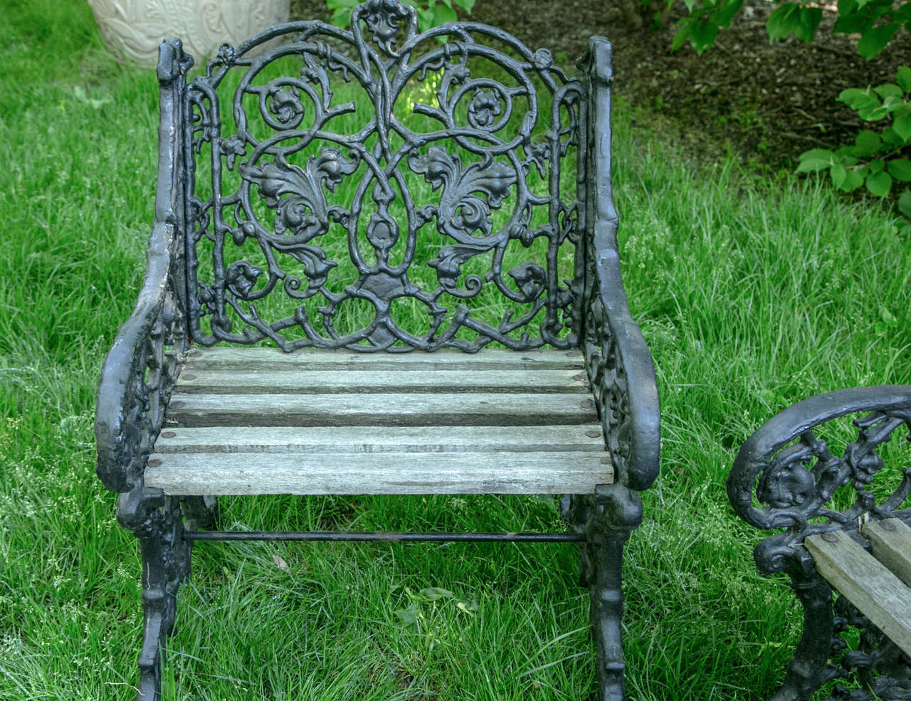 Pair of Cast Iron Botanical Chairs In Good Condition In Katonah, NY
