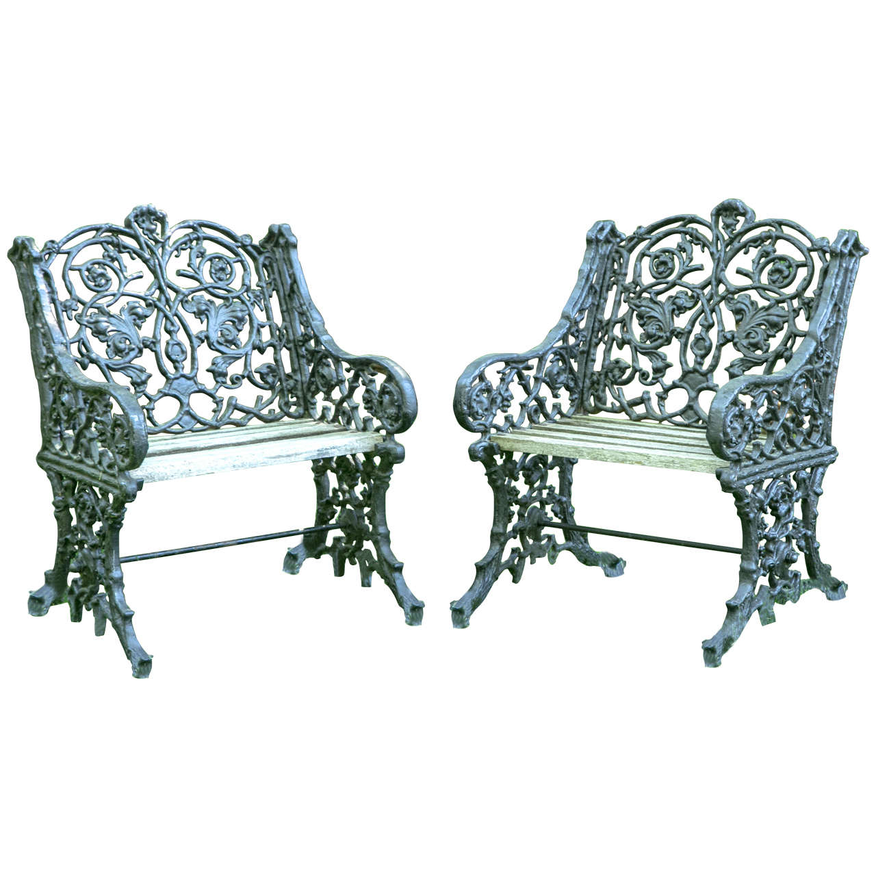 Pair of Cast Iron Botanical Chairs