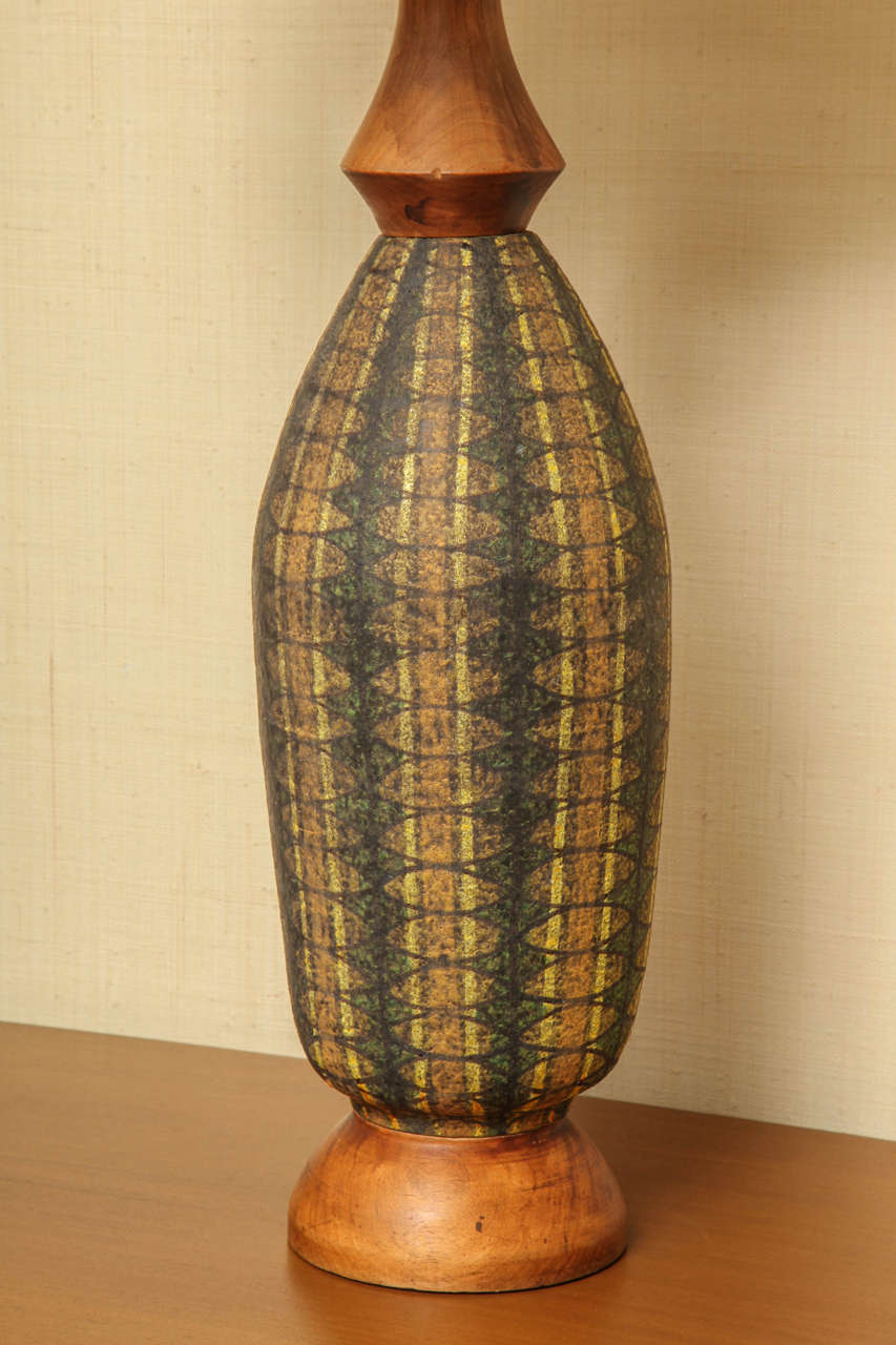 Green and Brown Ceramic Lamp, Italian, circa 1960 In Excellent Condition For Sale In New York, NY