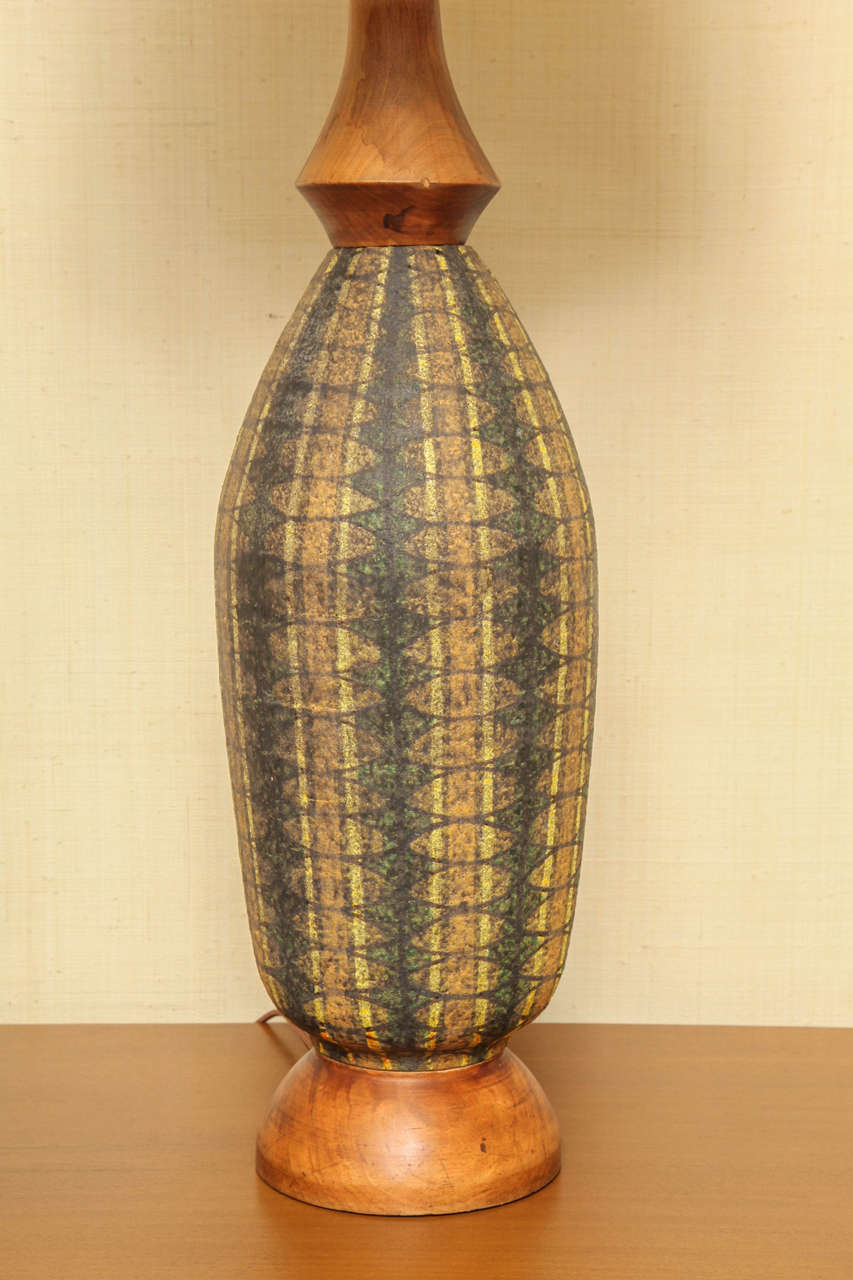 Mid-20th Century Green and Brown Ceramic Lamp, Italian, circa 1960 For Sale