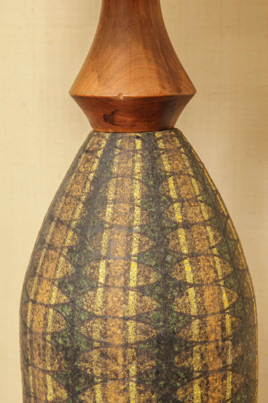 Green and Brown Ceramic Lamp, Italian, circa 1960 For Sale 3