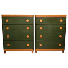 Pair of Oak and Green Lacquered Chests in the Style of Gilbert Rohde, circa 1940