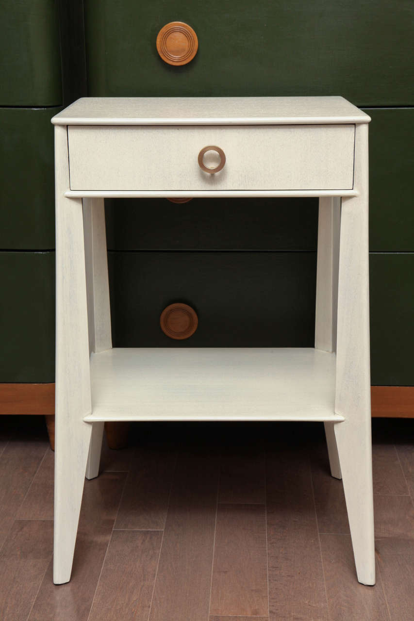 American Pair of White Washed Bedside Tables, circa 1950