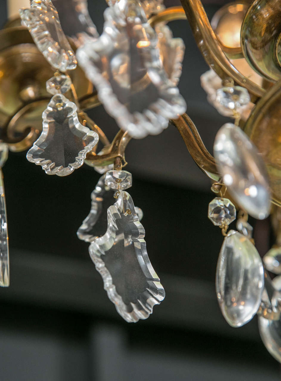 French Bronze and Crystal Six-Arm Chandelier, circa 1940s For Sale 1