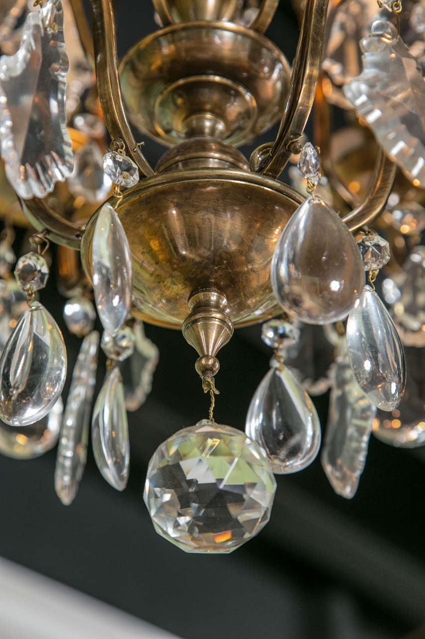 French Bronze and Crystal Six-Arm Chandelier, circa 1940s For Sale 2