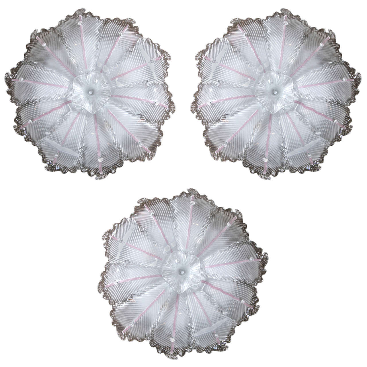 Set of Three Murano Leaf Light Fixtures For Sale