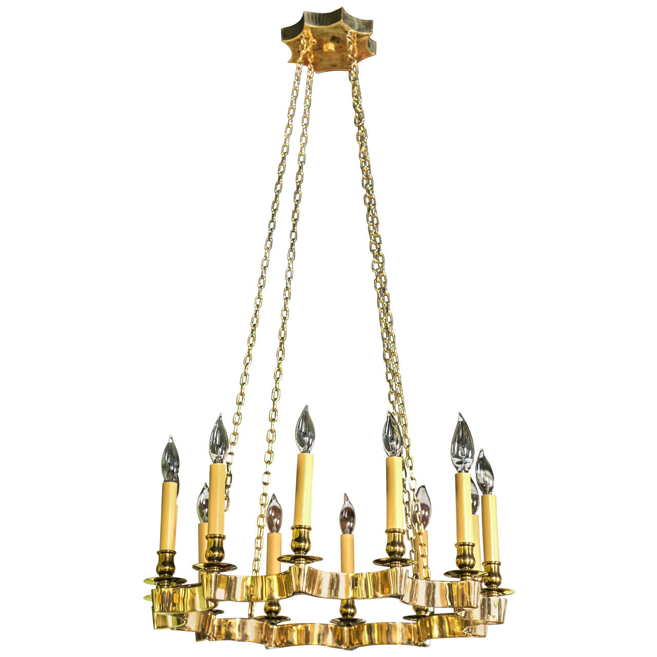 Mid-Century Brass Chandelier, circa 1940s For Sale