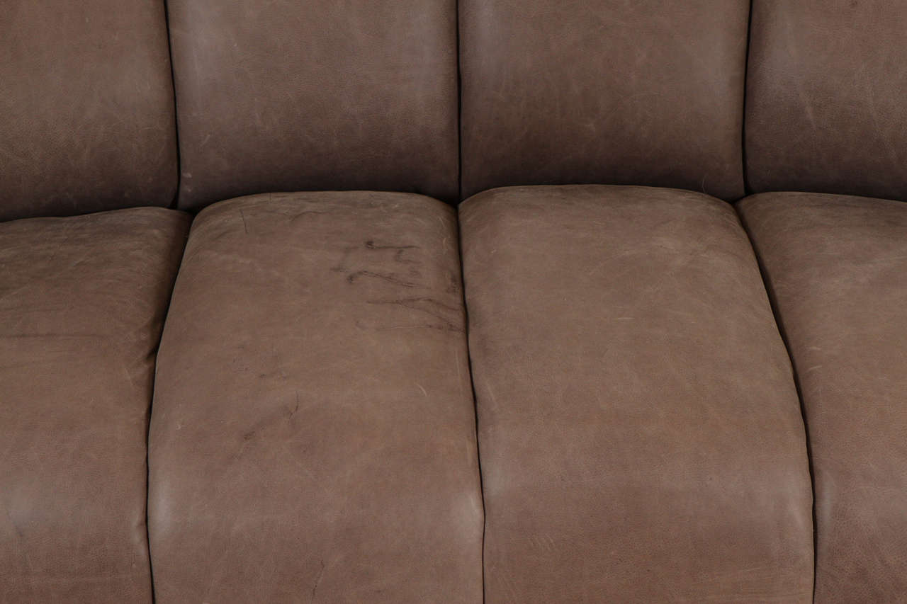  Italian Leather and Brass Loveseat In Excellent Condition In Los Angeles, CA