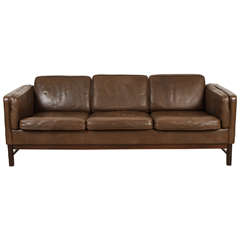 Leather Sofa with Rosewood Base in the Style of Børge Mogensen